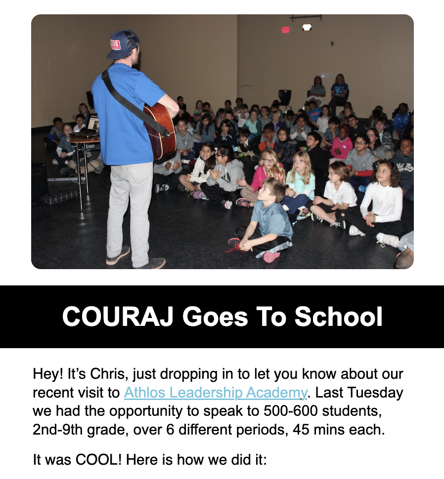 COURAJ newsletter: COURAJ Goes To School